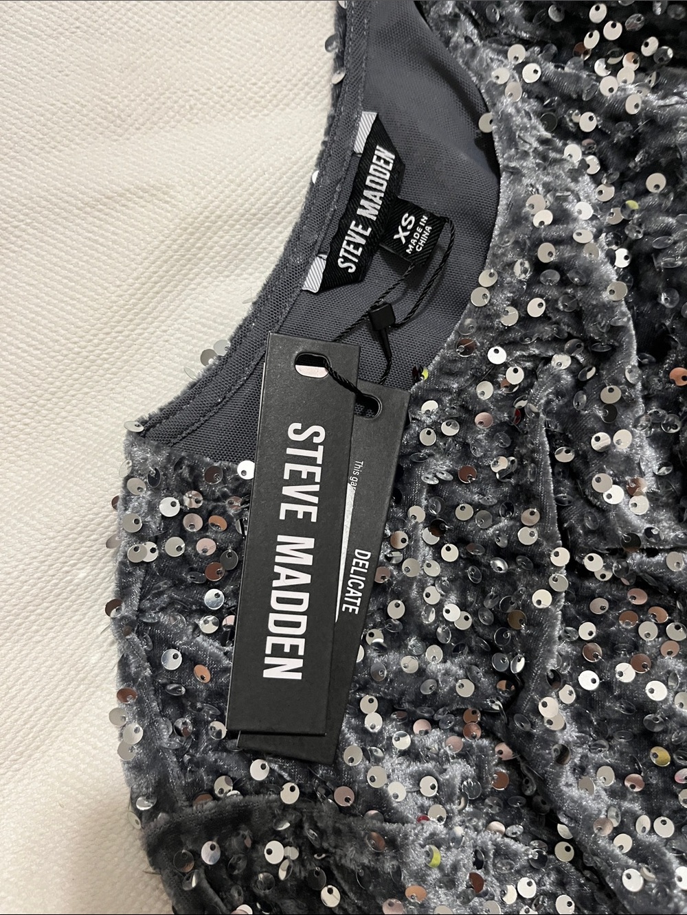 Steve Madden gray  Sequin Short-Sleeve Cressa Top